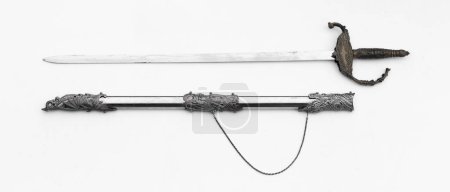 Photo for Medieval saber and scabbard isolated on white background - Royalty Free Image