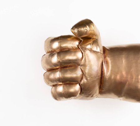 goldener Comic-Handschuh isoliert auf weißem Hintergrund