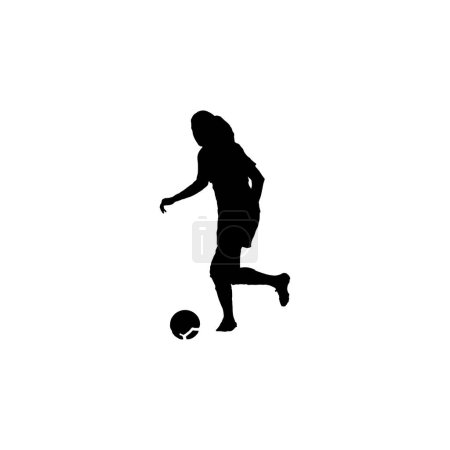 Téléchargez les illustrations : Woman football player icon. Simple style world woman football cup poster background symbol. Woman football player brand logo design element. Woman football player t-shirt printing. vector for sticker. - en licence libre de droit