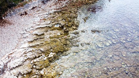 Téléchargez les photos : Plage rocheuse avec mer bleue à Cisterna Beach près de Rovinj - en image libre de droit