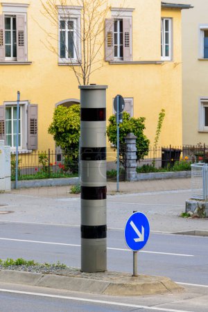 Photo for Stationary radar speed measuring device at an intersection in Ravensburg in Baden Wurttemberg - Royalty Free Image