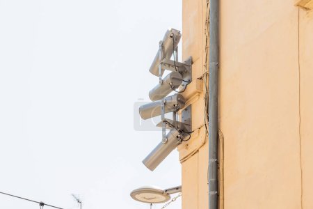 Photo for Surveillance cameras on the facade of a residential building in the city center of the French city of Montpellier, France - Royalty Free Image