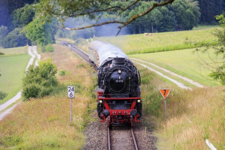 Pflaumdorf, Bavaria 07.08.2022, steam locomotive during a special trip of the steam railroad Augsburg Ammersee