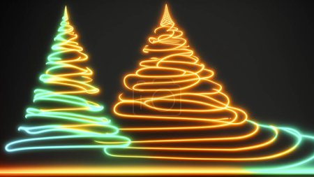 Photo for Stylised Christmas tree made of neon lights on a dark background - Royalty Free Image