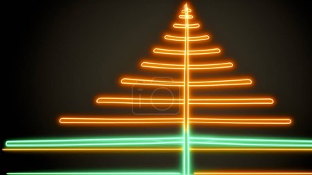 Foto de Árbol de Navidad estilizado hecho de luces de neón sobre un fondo oscuro - Imagen libre de derechos