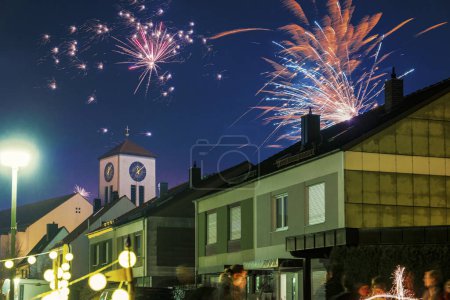 Photo for New Year's fireworks 2024 in Haunstetten, a suburb of the Fugger city of Augsburg - Royalty Free Image