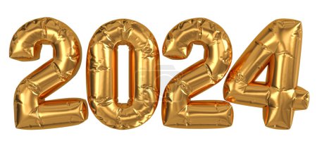 Foto de Año Nuevo 2024 elemento de diseño. Números de globos dorados inflados aislados. Renderizado 3D - Imagen libre de derechos