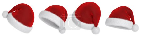 Téléchargez les photos : Chapeau santa rouge velours avec fourrure blanche et pompon. Eléments isolés pour la conception de Noël. Jeu d'images rendu 3D. - en image libre de droit