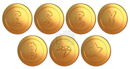 Photo for Golden coins with currencies symbols. Elements for currency exchange design. 3D rendered image - Royalty Free Image
