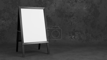 Photo for Portable street advertising board. Wooden sandwich panel on black concrete background. 3D rendering - Royalty Free Image