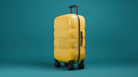 Téléchargez les photos : Valise de voyage jaune. Conception de concept de vacances. 3D rendu arrière-plan - en image libre de droit