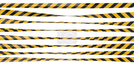 Photo for Isolated warning tape with yellow and black stripes. Stretched caution ribbon set - Royalty Free Image