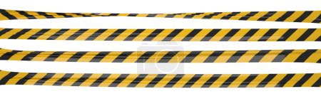 Photo for Isolated warning tape with yellow and black stripes. Stretched and twisted police ribbon set - Royalty Free Image