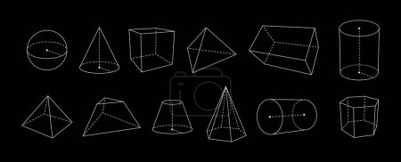 Illustration for 3d geometric outline shapes. Vector basic solid objects - Royalty Free Image