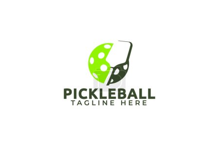 Illustration for Simple pickleball logo with a combination of a paddle or racket and ball. - Royalty Free Image