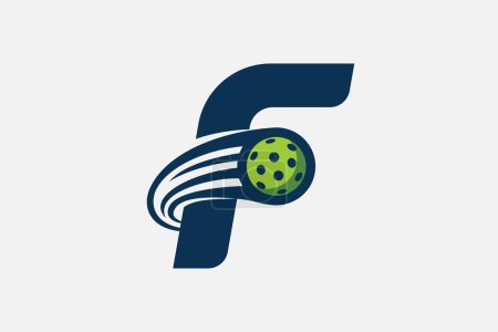 Pickleball-Logo mit einer Kombination aus Buchstabe f und einem beweglichen Ball für jedes Geschäft, insbesondere Pickleball-Shops, Pickleball-Training, Clubs, etc.