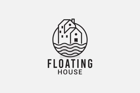 Téléchargez les illustrations : Logo de maison flottante avec maison simple dans le style de ligne pour toute entreprise en particulier pour le logement, l'immobilier, l'appartement, etc.. - en licence libre de droit