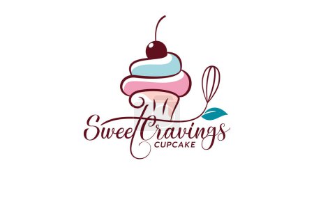 dulce antojos cupcake logo con una combinación de cupcake, batidor y letras hermosas para cafés, restaurantes, panaderías, etc.