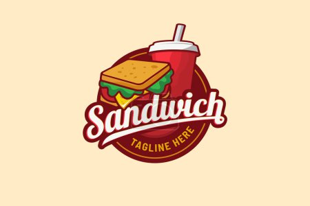 Téléchargez les illustrations : Logo sandwich avec une combinaison d'un sandwich burger, boisson et beau lettrage. Ceci est adapté pour la restauration rapide, restaurants, cafés, camions de restauration, etc.. - en licence libre de droit