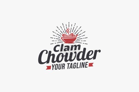 clam chowder logo with a combination of a bowl, clam and beautiful lettering in vintage style for restaurants, cafes, food trucks, etc.