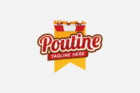 poutine logo with a combination of poutine dishes consisting of french fries and cheese flakes, and added with thick sauce. This logo is suitable for food trucks, cafes, restaurants, etc.