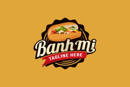 banh mi logo with a combination of a banh mi and beautiful lettering in the form of an eye catching emblem. This logo is suitable for restaurants, food trucks, cafes, etc.