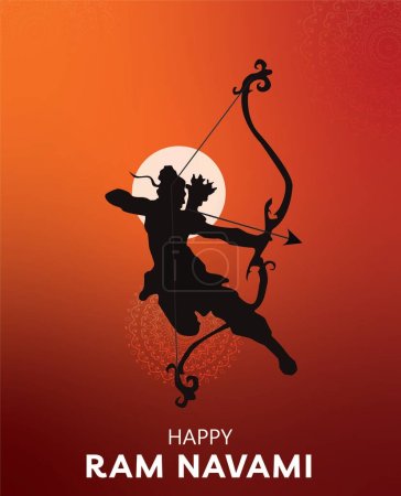 Illustration of Lord Rama with bow arrow killing Ravana in Ram Navami