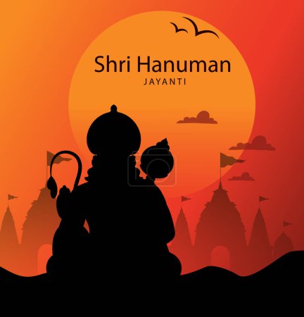 Téléchargez les photos : Hanuman Jayanti poster wallpaper design, modèle de fond de silhouette Dieu hindou - en image libre de droit