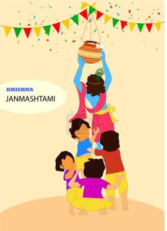 ilustración de un fondo para el feliz Festival Indio Janmashtami del Señor Krishna Cumpleaños.