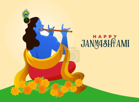 Photo for Happy Krishna Janmashtami sale. Little Lord Krishna sitting with flute and pot. Happy Janmashtami festival of India. - Royalty Free Image