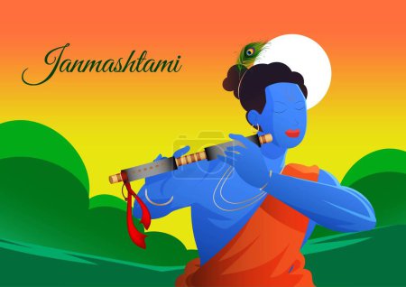 ilustración de un fondo para el feliz Festival Indio Janmashtami del Señor Krishna Cumpleaños.