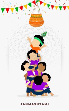 Illustration eines Hintergrunds für Happy Janmashtami Indian Festival of Lord Krishna Birthday.