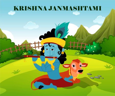 Téléchargez les photos : Illustration d'un fond pour Happy Janmashtami Indian Festival of Lord Krishna Anniversaire. - en image libre de droit