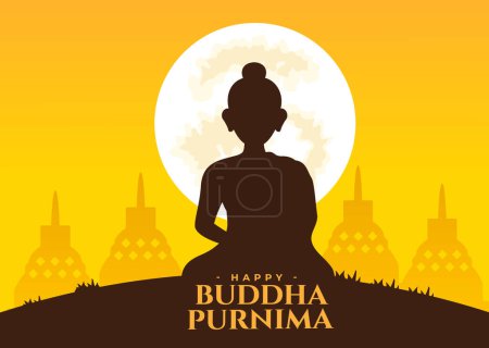Illustration of Lord Buddha in meditation for Buddhist festival of Happy Buddha Purnima Vesak
