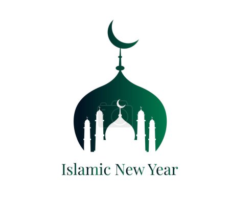Illustration of Happy islamic new year with silhouette mosque 