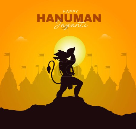  "Happy Hanuman Jayanti" festival of India with lord Hanuman Vector Illustration banner design template