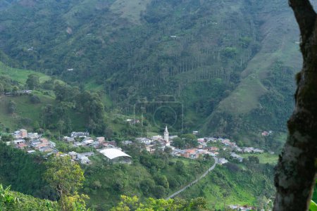Top view of the town of Carmen de la Venta in the department of Antioquia in Colombia. Rural mountain areas.