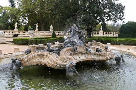 Photo for Queluz, Lisbon, Portugal- November 21, 2022: Beautiful and vintage sculptures of a fountain of the garden of Queluz Palace - Royalty Free Image
