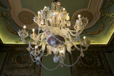Photo for Queluz, Lisbon, Portugal- November 22, 2022: Crystal Chandelier lamp hanging in the National Palace of Queluz - Royalty Free Image