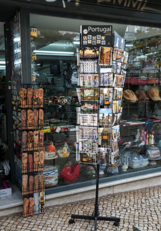 Lisbon, Portugal- October 21, 2021: Open Souvenir shop in a street of Lisbon