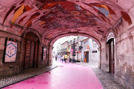 Photo for Lisbon, Portugal- October 21, 2022: The Pink street in Cais do Sodre neighborhood in Lisbon, Portugal - Royalty Free Image