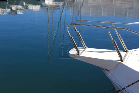 Photo for Bow pulpit of a sailboat moored at the dock in Spain - Royalty Free Image
