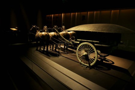 Photo for Alicante, Spain- April 14, 2023: Reproduction of bronze chariot at Terracota Army exhibition in the Archaeological Museum of Alicante - Royalty Free Image