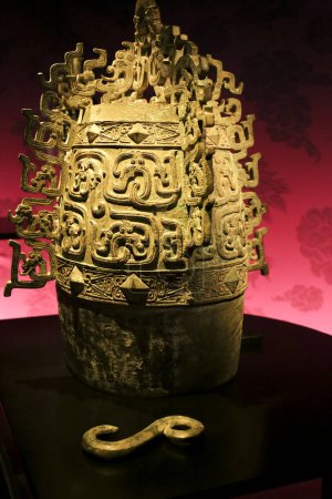 Photo for Alicante, Spain- April 14, 2023: Bronze Zhong Bell of Duke Wu of Quin at Terracota Army exhibition in the Archaeological Museum of Alicante - Royalty Free Image