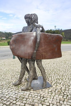 Photo for Odeceixe, Alentejo, Portugal- October 20, 2022: Wrought iron sculptures by Carlos Oliveira Correia sculptor in Odeceixe - Royalty Free Image