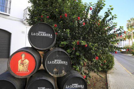 Téléchargez les photos : Sanlucar de Barrameda, Cadix, Espagne- 2 octobre 2023 : Cave traditionnelle à vin de manzanille de Las Cigarreras à Sanlucar de Barrameda - en image libre de droit