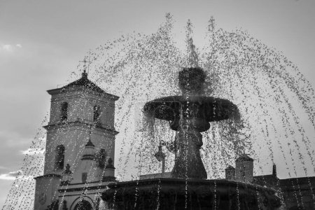 Baroque marble fountain in the main square of Merida, called Plaza de Espana