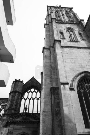 Temple Church or Holy Cross Church in Bristol on a cloudy day
