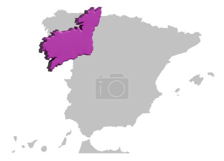 Foto de Coruña destacada en tres dimensiones en un mapa de España - Imagen libre de derechos