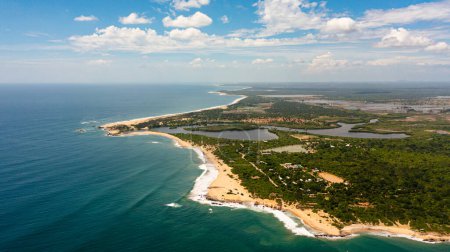 Photo for Aerial drone of coast of Sri Lanka island with a beach and ocean. Tropical vegetation and agricultural land. - Royalty Free Image